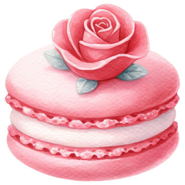 recommend clip art: Valentine Red Rose Macaron, Watercolor Sweet Dessert, Isolated on Transparent Background. Generative AI
