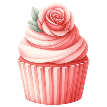 recommend clip art: Valentine Red Rose Cupcake, Watercolor Sweet Dessert, Isolated on Transparent Background. Generative AI
