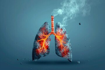 Smoking: Cigarette smoking is a leading cause of lung-related health issues. It can lead to conditions such as chronic obstructive pulmonary disease (COPD) - obrazy, fototapety, plakaty