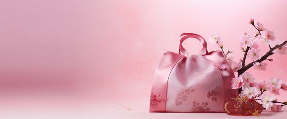 Korean lucky bag, korean new year, pink background with empty space
