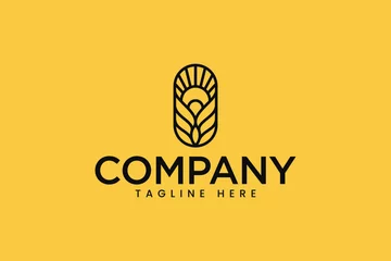 Tuinposter wheat grain flour and sunrise minimalist concept logo for farm and food business label brand identity © risaldi