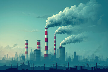 Power Plants: Combustion of fossil fuels for electricity generation releases pollutants into the air - obrazy, fototapety, plakaty