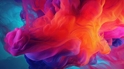 Fototapeta premium Red Orange Magenta Cyan Liquid Ink Churning Together. Digital Art 3D Illustration 