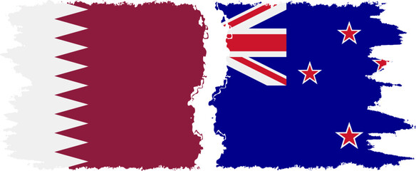 New Zealand and Qatar grunge flags connection vector