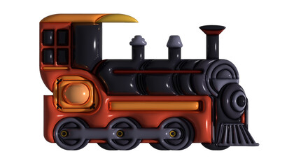 Inflated train toy with plasticine effect. 3d rendering illustration..