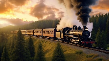Fototapeta na wymiar The Steam Train Symphony The rhythmic sound and sight of smoke from a moving train