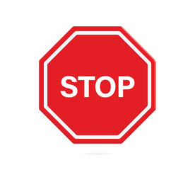 A sign with the text STOP, a red octagon with a white border. For use in traffic rules, driving cars on the road, vector 3d isplated on white background
