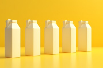 Row of Retro-Styled Milk Cartons, on isolated yellow background, Generative AI