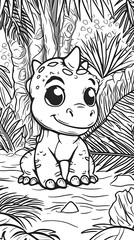 Coloring page cute dinosaur created with AI
