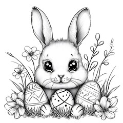 Coloring page easter bunny eggs created with AI