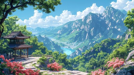 Fototapeta na wymiar Landscape Shot Bekecs Mountain Near Temple, Background Banner HD