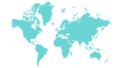 水色の世界地図のシルエットイラスト