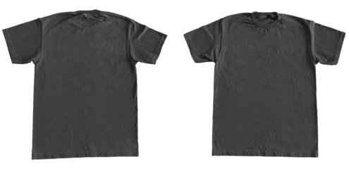 Blank T Shirt Color Charcoal Template Mockup Front and Back View on Transparent Background