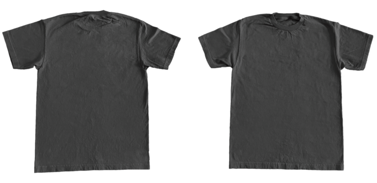 Blank T Shirt Color Charcoal Template Mockup Front and Back View on Transparent Background