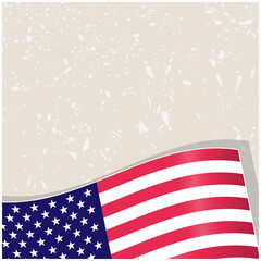 American flag wave corner frame on grunge texture with an empty space for text.