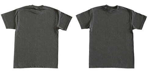 Blank T Shirt Color Charcoal Heather Template Mockup Front and Back View on Transparent Background