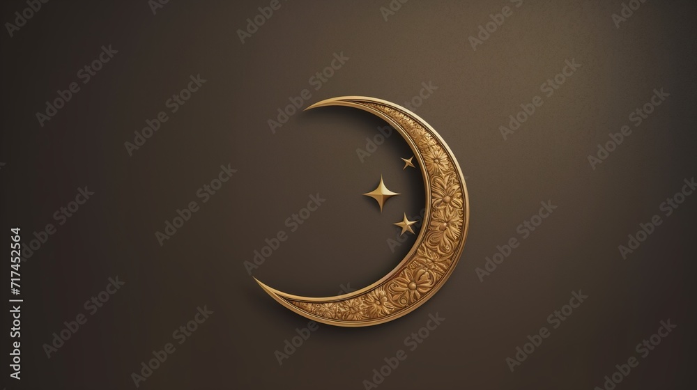 Canvas Prints golden crescent moon on dark brown wall.