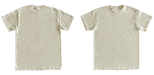 Blank T Shirt Color Cream Template Mockup Front and Back View on Transparent Background