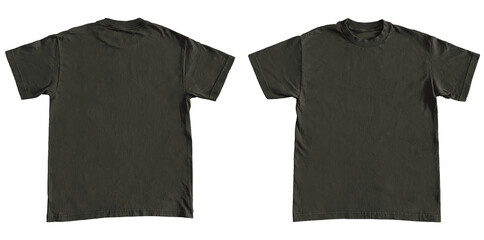 Blank T Shirt Color Dark Chocolate Template Mockup Front and Back View on Transparent Background