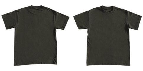 Blank T Shirt Color Dark Chocolate Template Mockup Front and Back View on Transparent Background