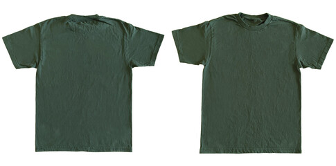 Blank T Shirt Color Forest Green Template Mockup Front and Back View on Transparent Background