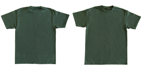 Blank T Shirt Color Forest Green Template Mockup Front and Back View on Transparent Background