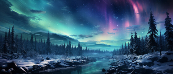 Serene Winter Night Under Northern Lights