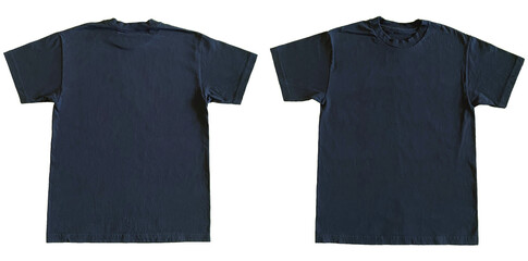 Blank T Shirt Color Navy Blue Template Mockup Front and Back View on Transparent Background