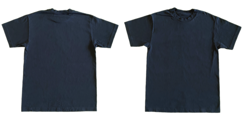 Blank T Shirt Color Navy Blue Template Mockup Front and Back View on Transparent Background