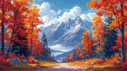Mountain Scenery Autumn Leaves Seen, Background Banner HD