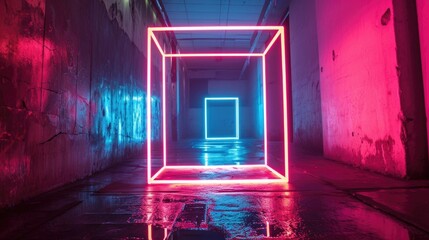 A neon cube gracefully rotating in a mesmerizing display of precision and movement.