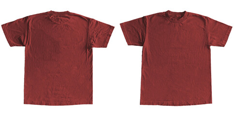 Blank T Shirt Color Red Template Mockup Front and Back View on Transparent Background
