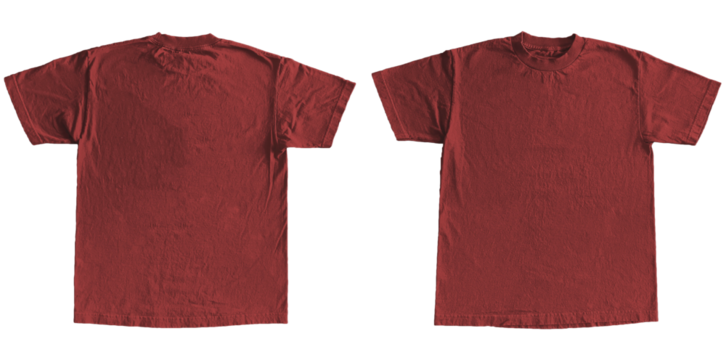 Blank T Shirt Color Red Template Mockup Front and Back View on Transparent Background