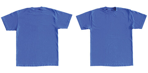 Blank T Shirt Color Royal Blue Template Mockup Front and Back View on Transparent Background
