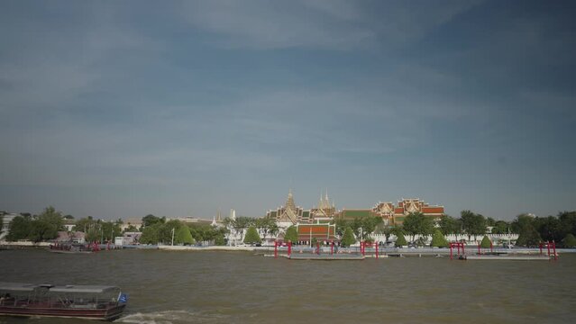 Bangkok's Grand Palace, view from cruise ship on Chao Phraya River Bangkok, Thailand