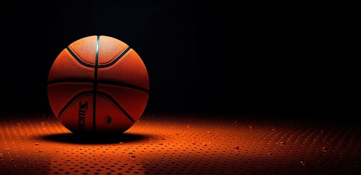 Basketball photographed with light shining from above. Generative AI