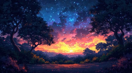 Fototapeta premium Night Starry Sky Scene, Background Banner HD