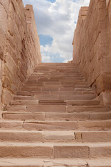 Stone steps leading up to the main hall in the Roman part of the Nabataean Kingdom of Petra in the...