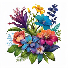 Vibrant Flower Bouquet Drawings on Dark Background
