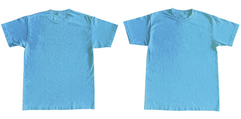 Blank T Shirt Color Sky Blue Template Mockup Front and Back View on Transparent Background
