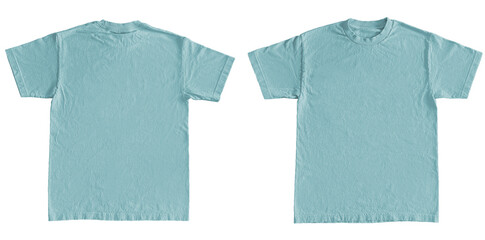Blank T Shirt Color Teal Template Mockup Front and Back View on Transparent Background