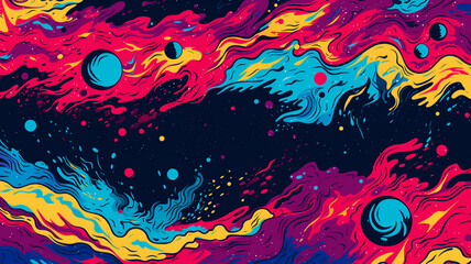 Retro Cosmos Vortex: Hand-Drawn Comic Illustration in 90s Style with Pop Art, Abstract, Crazy, and Psychedelic Elements