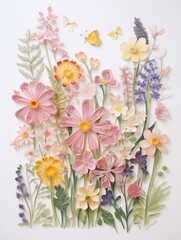 Colorful flowers paper cut style. papercraft illustration for weeding invitation background