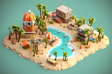 3d rendering isometric beach