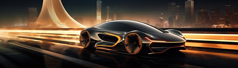 Fototapeta premium A sports car gliding along the road, adorned with a futuristic aesthetic that captivates the eye.