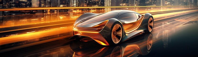 The sleek elegance of a sports car cruising on the road, exuding a futuristic and stylish design.