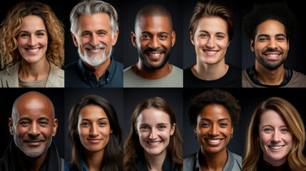 An array of joyful faces from different ethnic backgrounds - obrazy, fototapety, plakaty