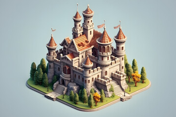 3d rendering isometric castle