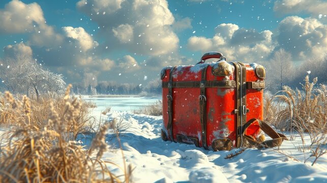 Photographers Suitcase On Winter Background Free, Background Banner HD