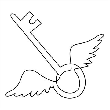 recommend clip art: Continuous one line drawing of key line art drawing vector illustration
